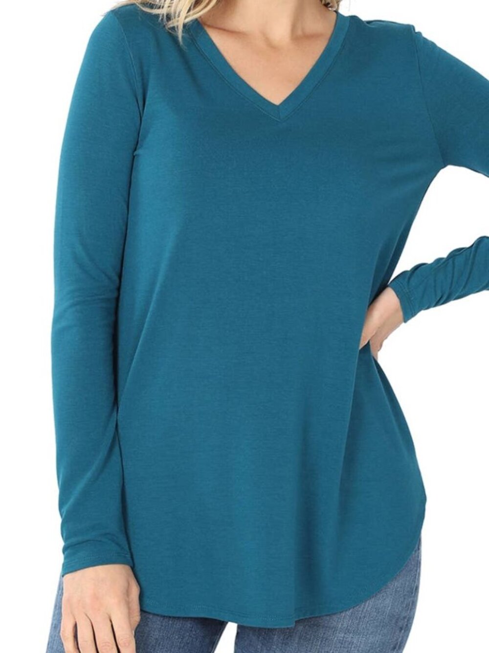 Teal Long Sleeve V Neck Top, Boutique, Peacock Presence Premium Top |